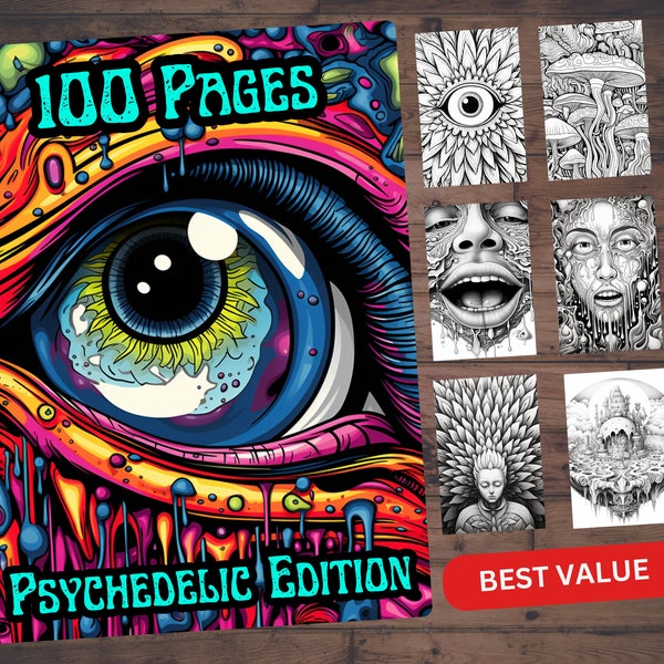 100 Psychedelische Malvorlagen | Graustufen Malseite | Psychedelische Färbung | Sofort Download | Druckbare PDF