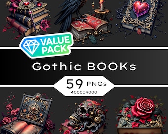 Gothic Books Clipart Bundle • Dark Academia PNG Graphics (Digital Download)