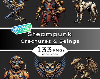 Steampunk Creatures Clipart • 133 Fantasy PNGs (Digital Download)