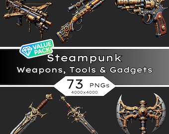 Steampunk Weapons Clipart, Tools & Gadgets PNGs (Digital Download)