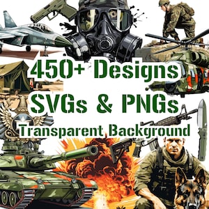 Clipart Military SVG & PNG | 450+ Image Bundle | Digital Military Art | Military Sublimation | Transparent Background | Commercial Use