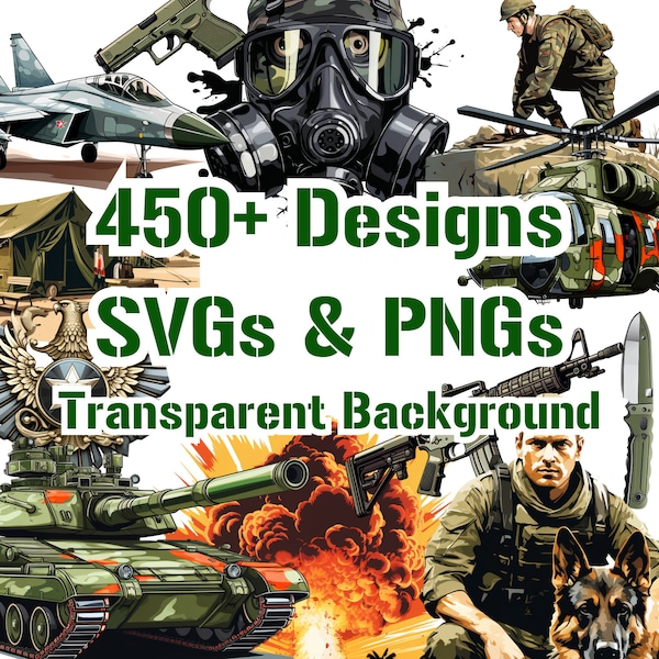 Clipart Militär SVG & PNG | 450+ Bildpaket | Digital Militär Kunst | Militärische Sublimation | Transparenter Hintergrund | Kommerzielle Nutzung
