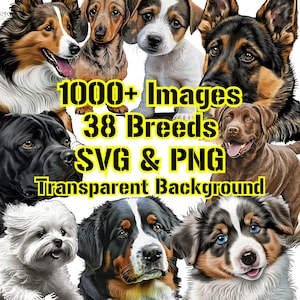 Dog Clipart Bundle, 1000+ Watercolor Dog Clipart Sublimation Designs, Dog Breeds PNG & SVG File, Dog Illustrations, Puppy Portrait Prints