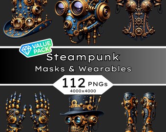 Steampunk Masks & Wearables Clipart • 122 PNGs (4000x4000 px)