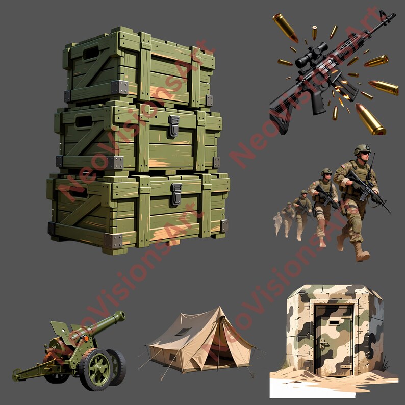50 Military Clipart Pngs, Warzone Scenes, Army Scrapbook Graphics ...