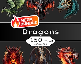 Dragon Clipart PNG Bundle: 150+ Fantasy Art Images (Commercial Use)