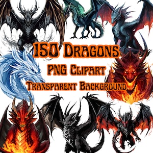 Clipart Dragons PNG | 150+ Image Bundle | Digital Dragon Art | Dragon Sublimation | Transparent Background | Vector | Commercial Use