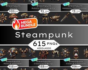 Steampunk Clipart MEGA Bundle • 615 PNG Graphics (Digital Download)