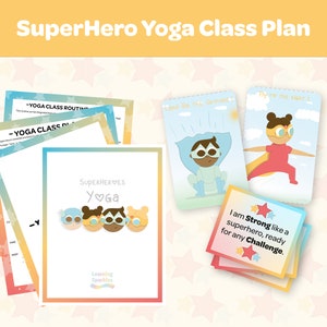 SuperHero Yoga Lesson Plan Kit, Kid yoga cards, Mindfulness, Kids Yoga Class, Yoga set, Digital Cards