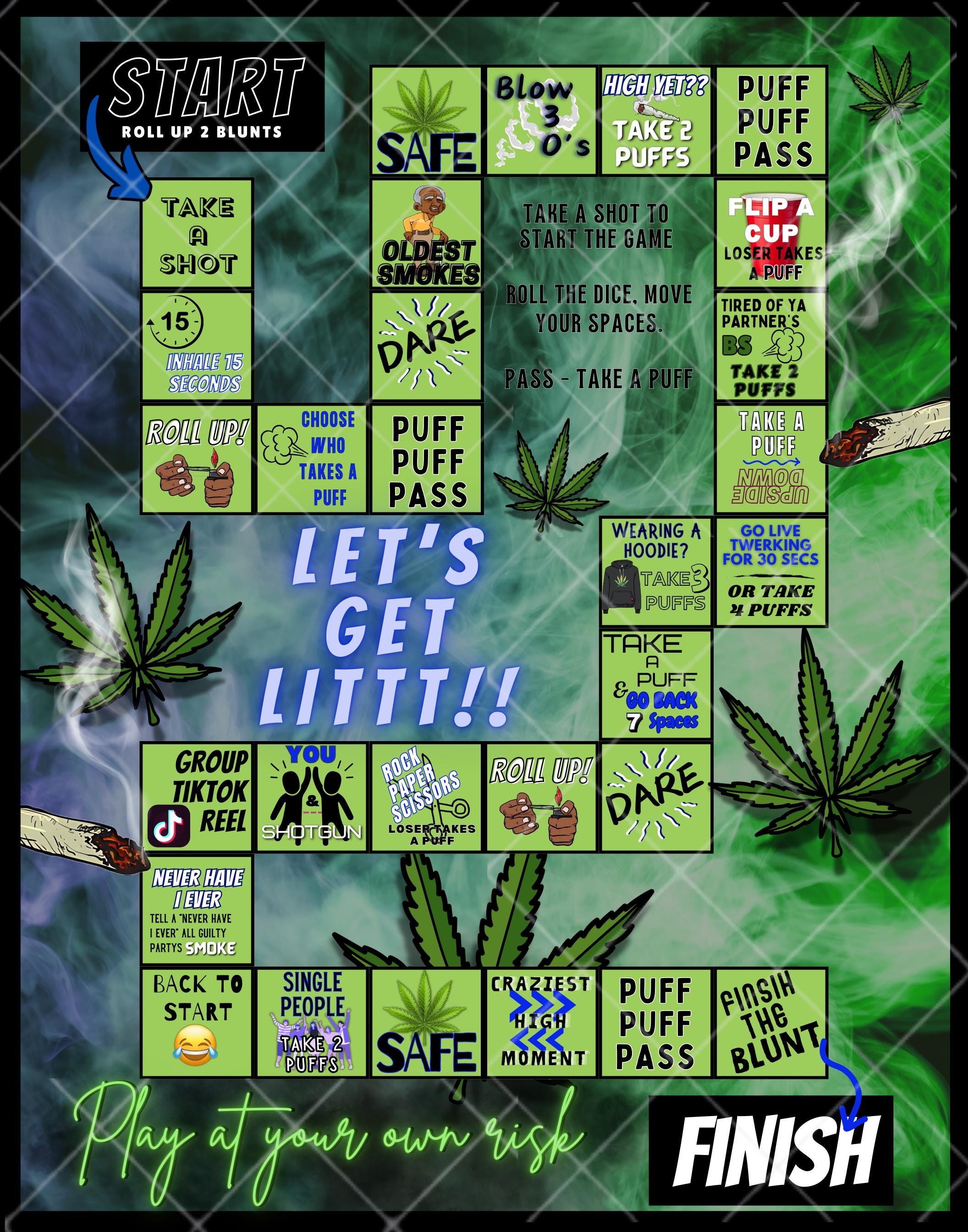 Let's Get Lit, 420, Smoking Game Board, Custom Game Board, Adult Party Games, Drinking Game Board, PNG, Smoking Graphic, Adult Smoking Game