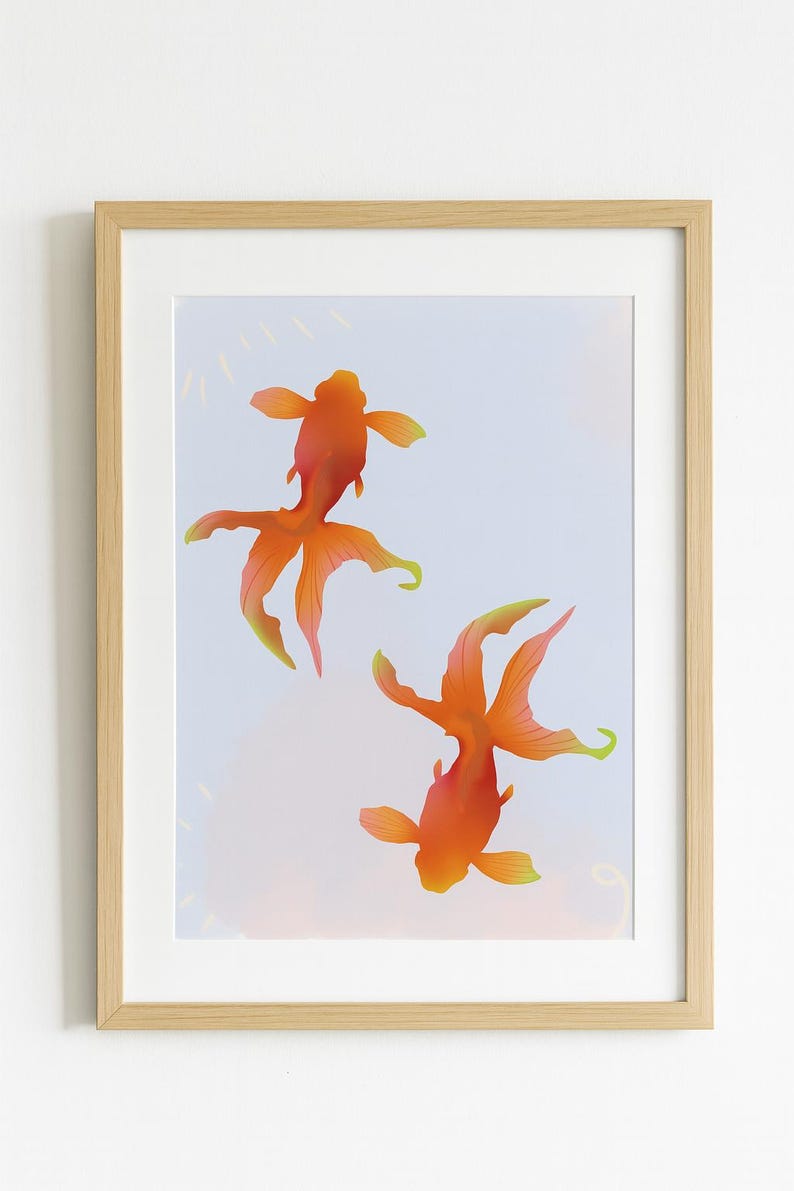 Image showcasing Feng Shui Goldfish Wall Art - Minimalist Koi Fish Pair Printable ...