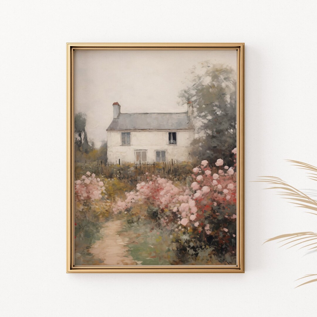 Rustic Country House Canvas Print, Vintage Pastoral Scene Wall Art ...