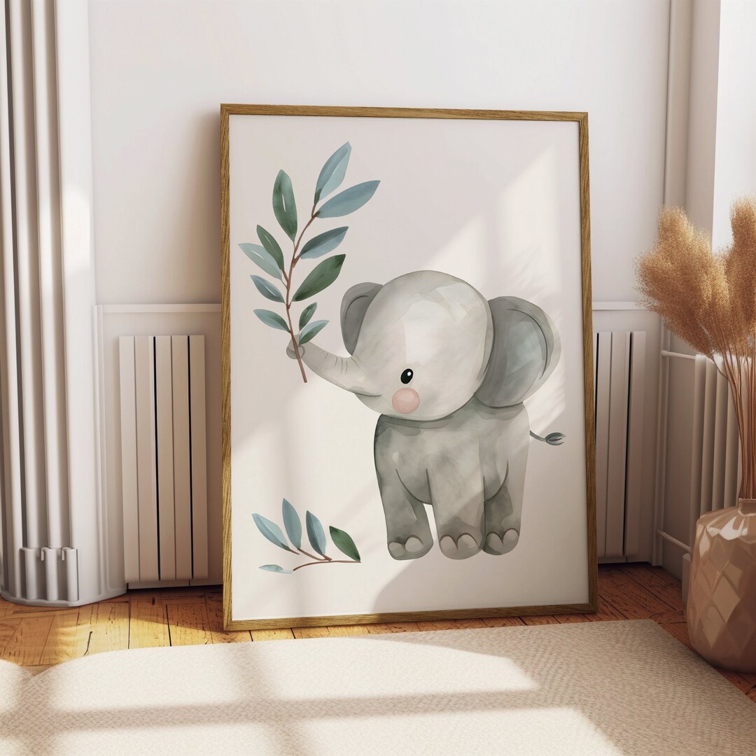 Cute Elephant Nursery Wall Art, Baby Animal Watercolor Print, Kids Room ...