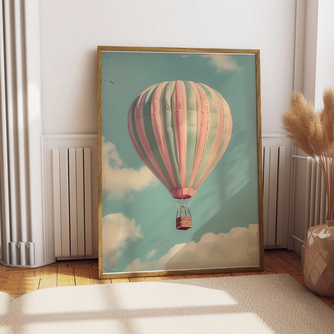 Vintage Retro Hot Air Balloon Dictionary Art Print - Curious Collage Poster, OOAK