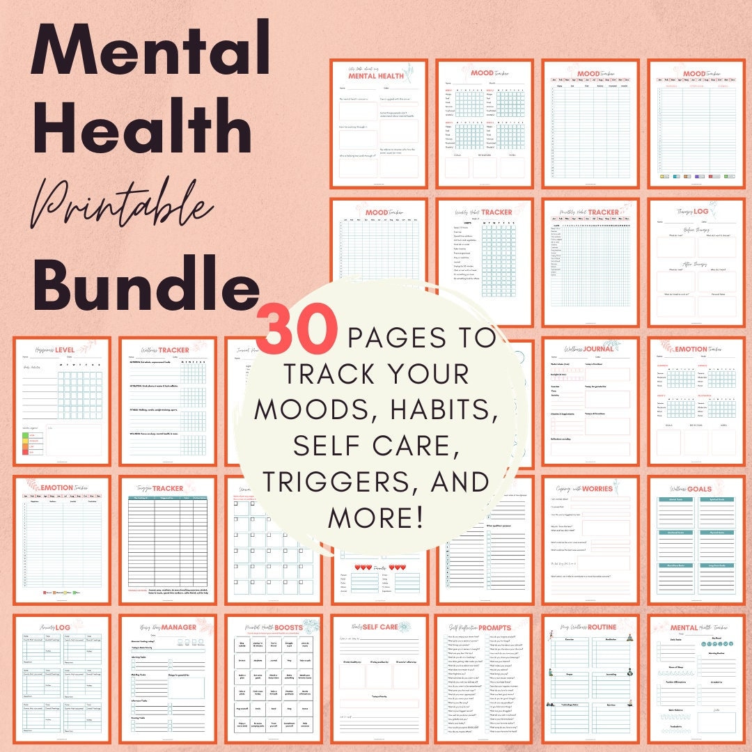 Mental Health Journal Digital - Printable Mood Trackers, Habit Trackers ...