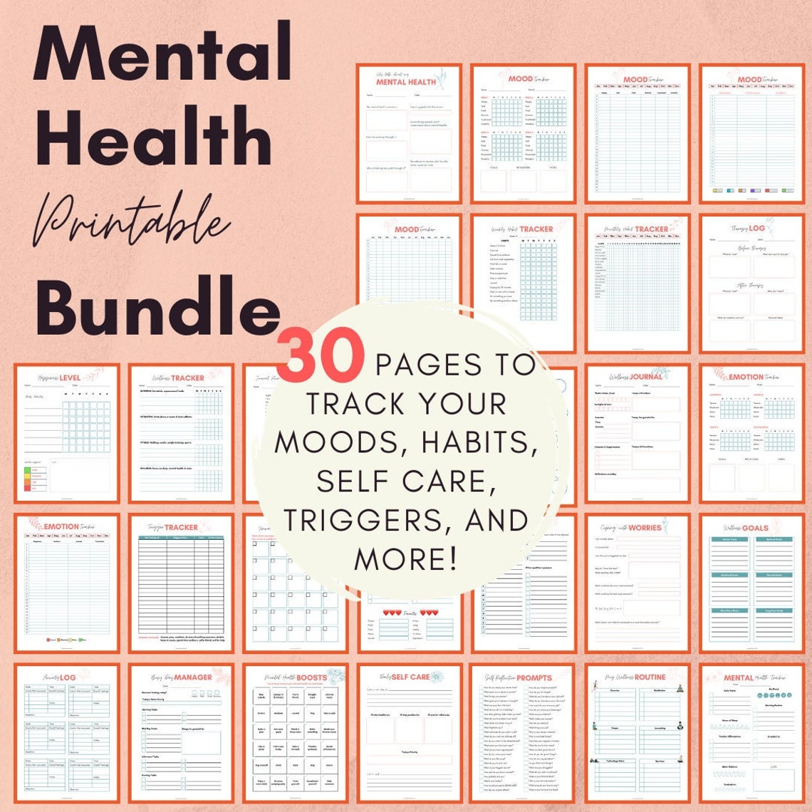 Mental Health Journal Digital - Printable Mood Trackers, Habit Trackers ...