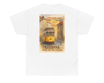 Vintage Lissabon Tram Baumwolle T-Shirt, Reise Shirt