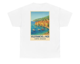 Villefranche-sur-Mer Unisex Cotton Tee, Vintage Coastal Apparel