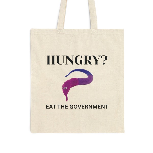 Hungry? Eat the Government String Fuzzy Worm On A String Cotton Canvas Tote Bag
