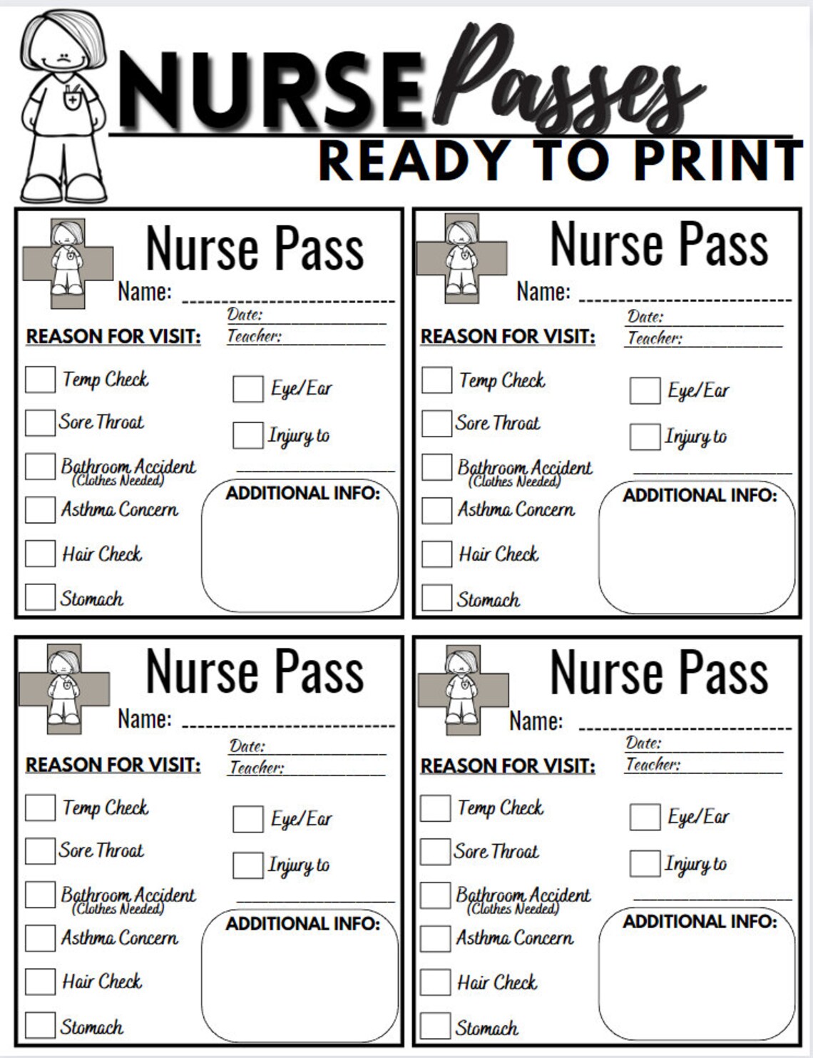 Nurse Pass (Download Now) - Etsy