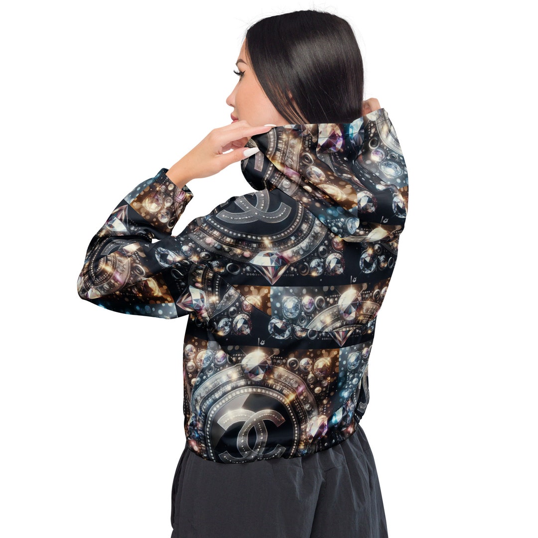 Womens Cropped Windbreaker Jacket - Black White Cross Print main image 0