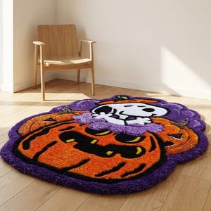 Halloween Ghost Pumpkin Tufted Rug, Snoopy Spooky Punch Needle Carpet, Fall Home Decor