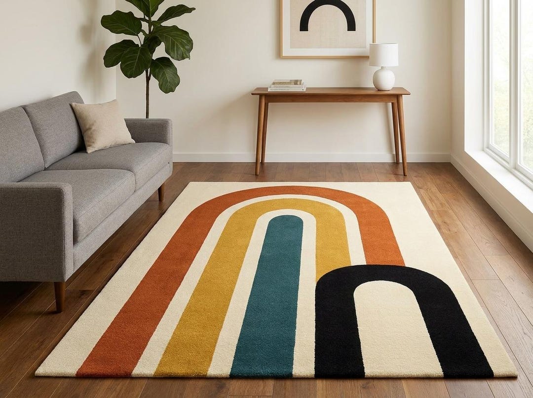 Hand-tufted Wool Rainbow Arch Rug, Mid Century Modern Geometric Living ...