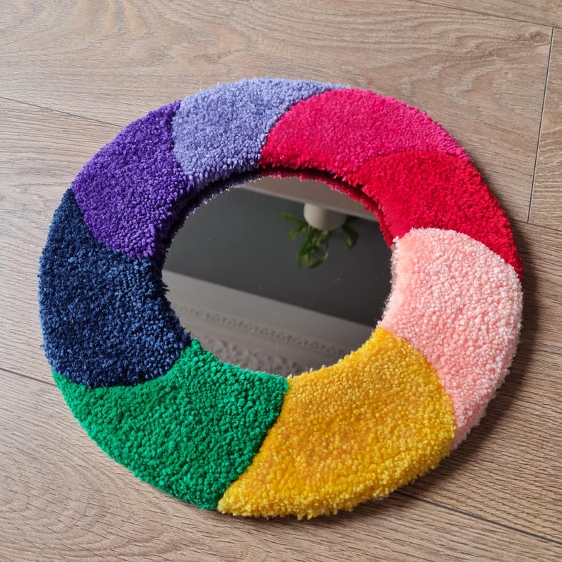 Multicolour Tufted Mirror / Handmade Round Mirror image 4