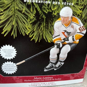 Weihnachtsbaum Ornament Mario Lemieux Pittsburgh Penguins Hallmark Vintage Sammler NHL Hockey Karte enthalten NIB Oberdeck Andenken