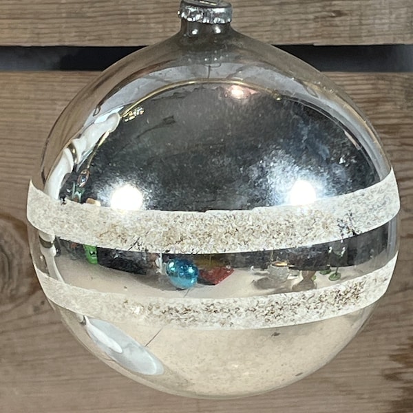 Jumbo Christmas Tree Bauble Ornament Ball Glass Blown Japan Vintage  Mercury Mica Decorated Xtra Large