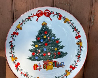 Schotel Yamaji Himark kerstdinerbord gemaakt in Japan kerstkoekje taartbord vintage kerstboomporselein