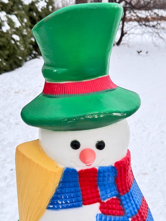 Snowman With Broom Christmas Decoration Blow Mold Xmas Decor