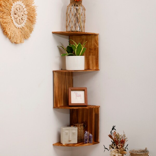 Handmade Wooden Geometric Floating Wall Shelf: Modern, Mounted Book Storage