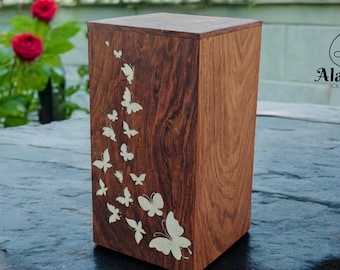 Handmade wooden Butterfly cremation Urn | wood Funeral Box for human ashes| Keepsake & Adult Size