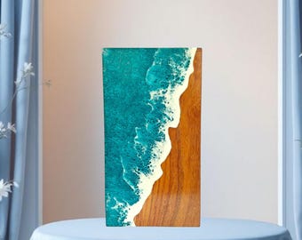 Handmade Wooden Cremation Urn Box: Ocean Resin Funeral Box
