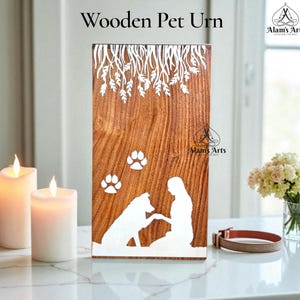 Custom Pet urn for Dog Ashes -wooden Cremation Urn with picture of paw and dog with love ,Loss Of Pet Sympathy Gift for Dog Lovers