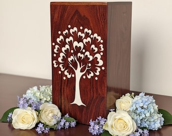 Wooden Tree of Life Cremation Urn, Hand Carved Ashes Box
