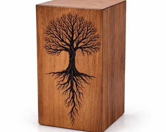 Handmade Rosewood Cremation Urn, Tree of Life Memorial Box, Adult Keepsake Ashes Holder