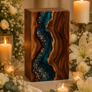 Blue Resin River Cremation Urn - Handmade Wooden Memorial urn, Human & Pet Ashes Box image 8