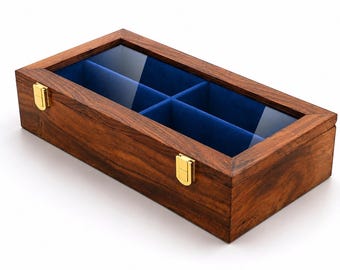 Palisander Sonnenbrillen Box: Brillen Vitrine mit 4 Fächern