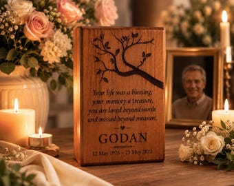 Personalized Wooden Cremation Urn, Tree of Life Memorial Ashes Urn