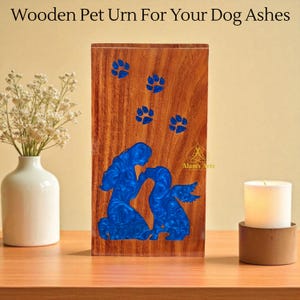 Custom Wooden Pet Urn with Resin Paw Print - Dog Memorial Gift