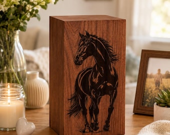 Personalized Wooden Horse Cremation Urn, Engraved Memorial Keepsake Box