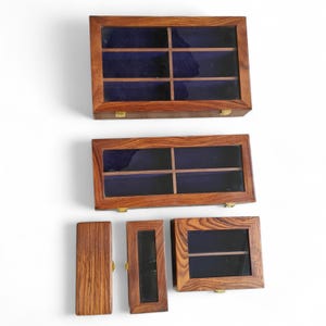 Boîte à lunettes de soleil en bois Boîte à lunettes de soleil à 4 compartiments, vitrine de lunettes de soleil, rangement pour lunettes, boîte à montre en bois, cadeau de Noël