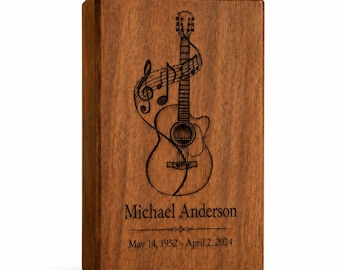 Personalized Guitar Memorial Cremation Urn - Handcrafted Wooden keepsake for Music Lover