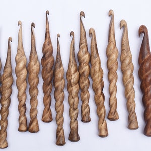 Wooden Handmade Crochets Hooks Set of 12 -4mm to 16mm Crochet hooks Personalized ,Natural handmade Ergonomic crystal engraved crochet hooks.