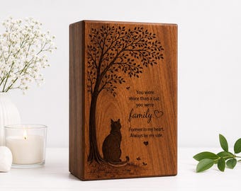 Personalized Wooden Cat Memorial Urn, Engraved Tree Pet Keepsake Box