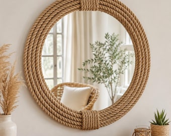 Handmade Round Rope Mirror, Natural Jute Boho Coastal Wall Decor