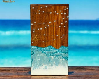Ocean Resin Cremation Urn | Wooden Stars, Sea Shore Art