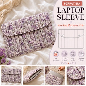 Modello PDF per cucire una custodia per laptop, modello per custodia trapuntata per laptop, custodia per MacBook, cover per laptop a busta, download digitale fai da te quale scegliere